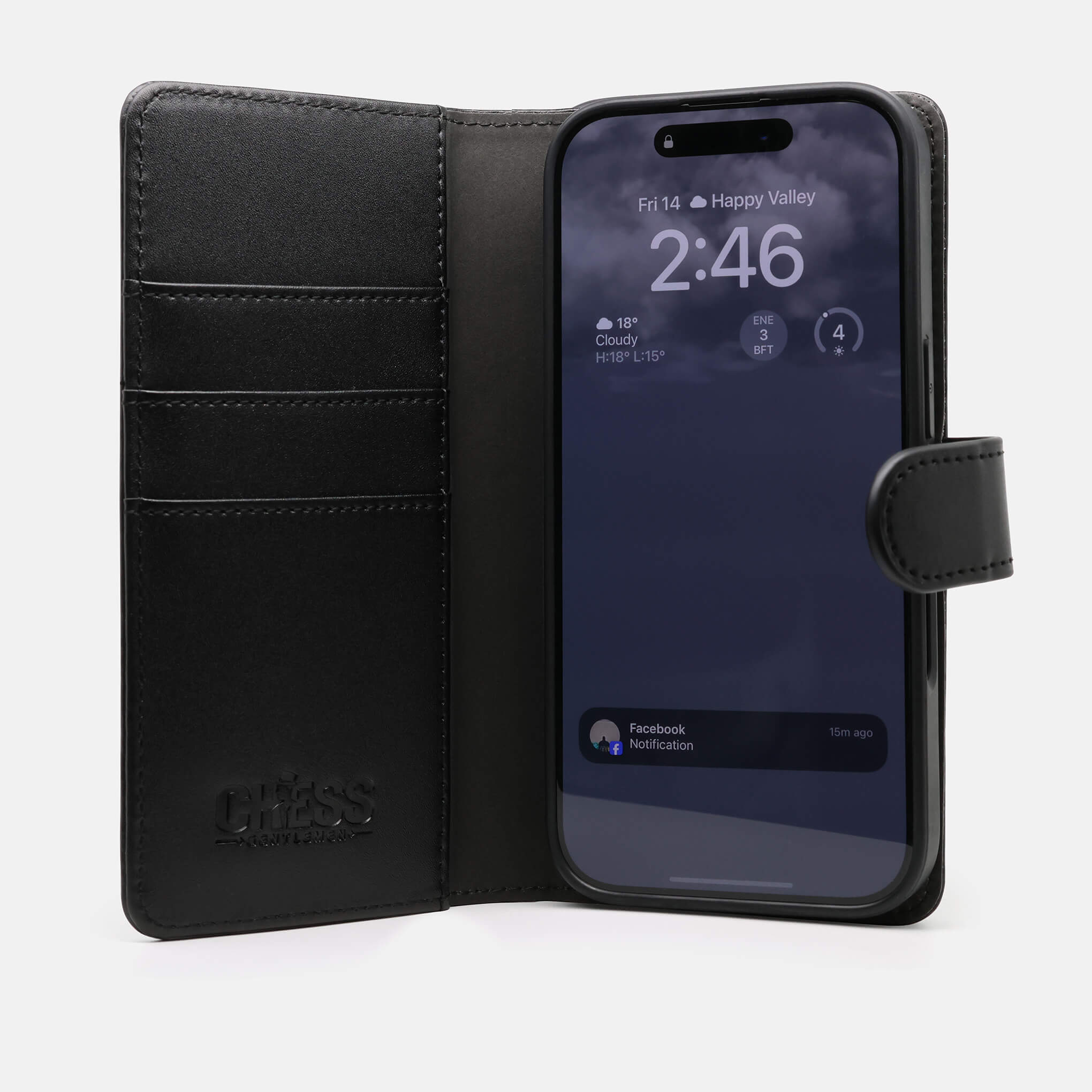 DENNIS Leather Wallets for iPhone 16 PLUS in BLACK
