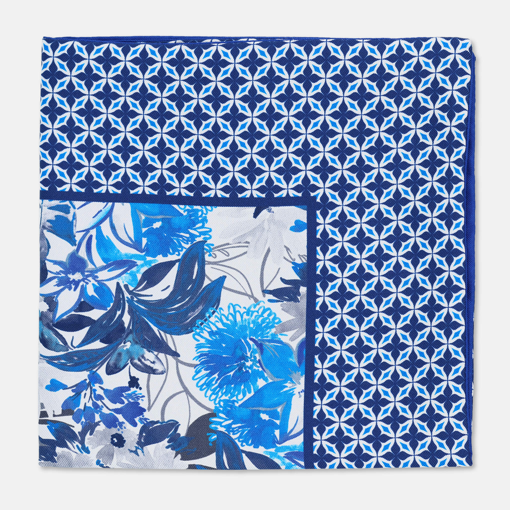 FLORA-BLUE/WHITE Pocket Square