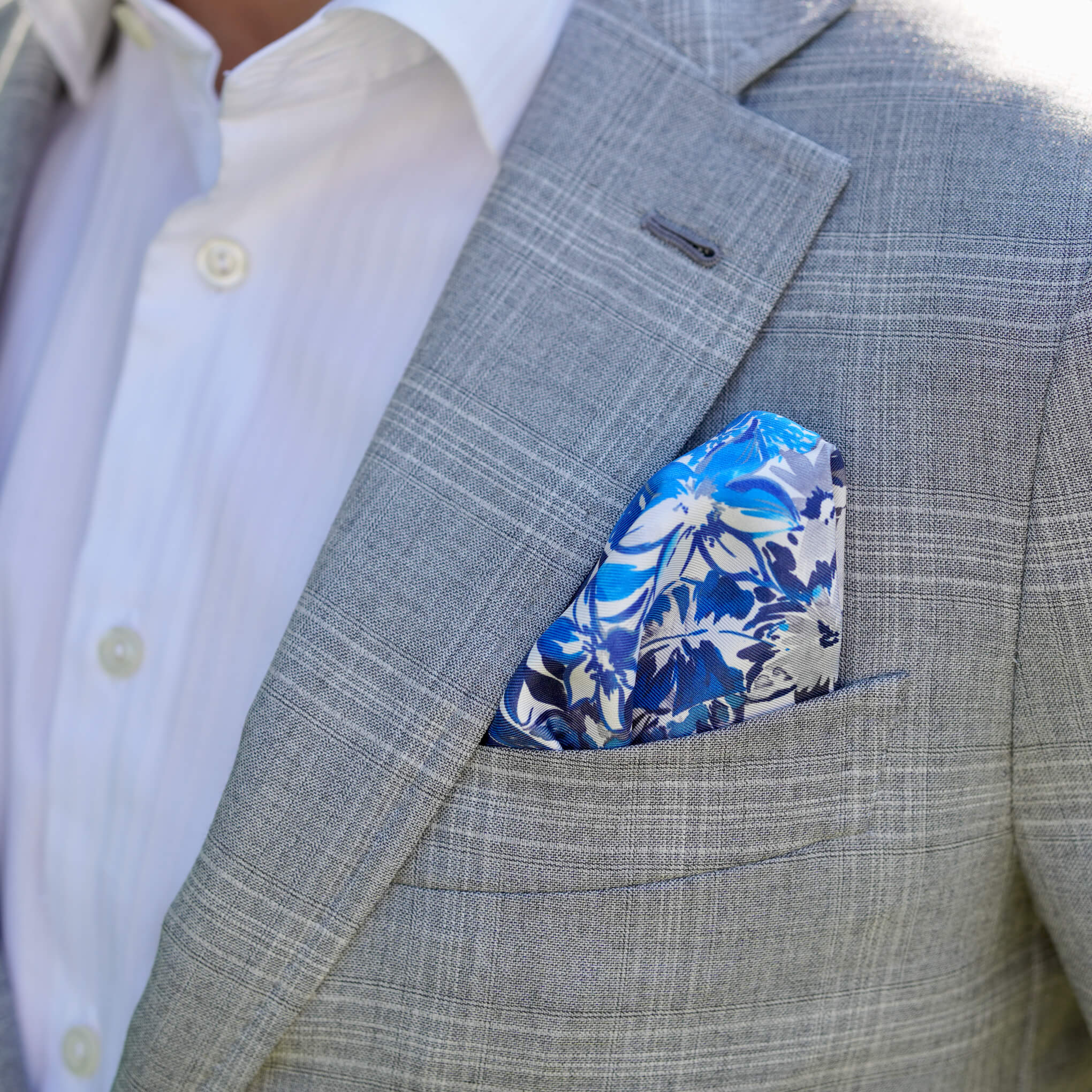 FLORA-BLUE/WHITE Pocket Square