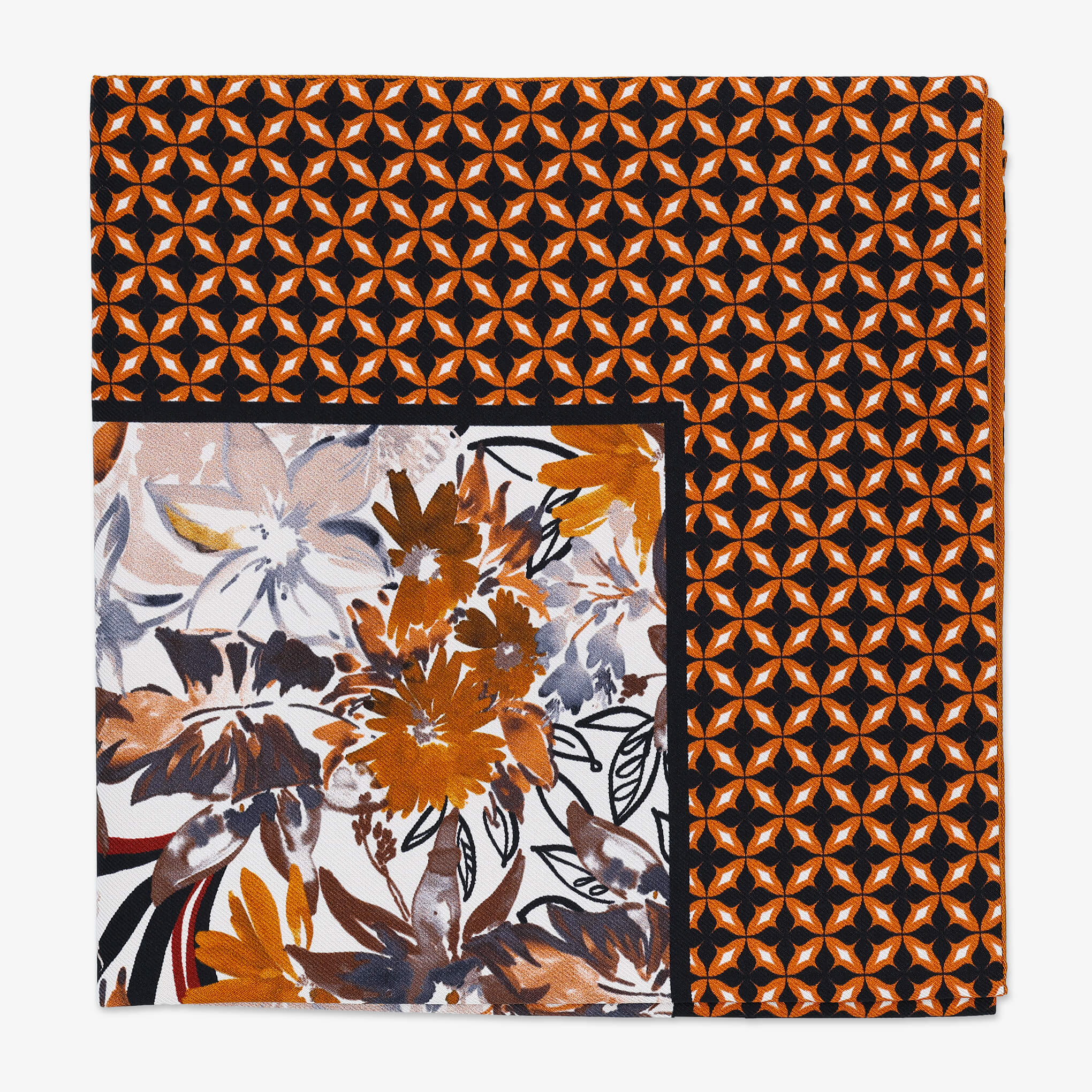 FLORA-BLACK/RUST Pocket Square